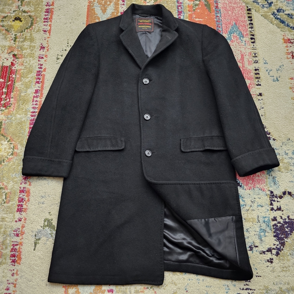 Vtg Dhalishan Men's 100% Cashmere Long Trench Coat Black Size 44 by Hand Measure